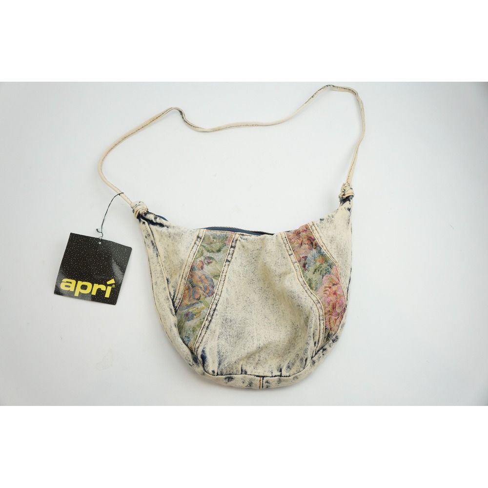 Apri Shoulder Bag Acid Wash Denim Floral Tapestry Vintage Style New